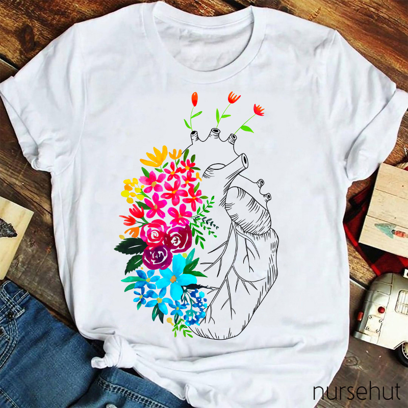 Flowers On The Heart Nurse T-Shirt