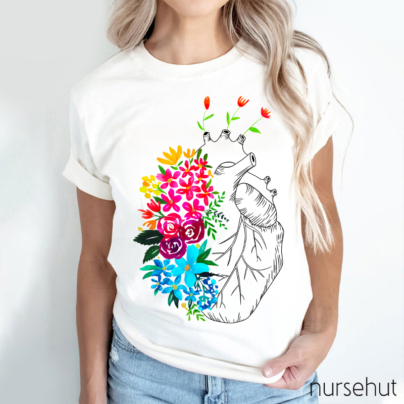 Flowers On The Heart Nurse T-Shirt