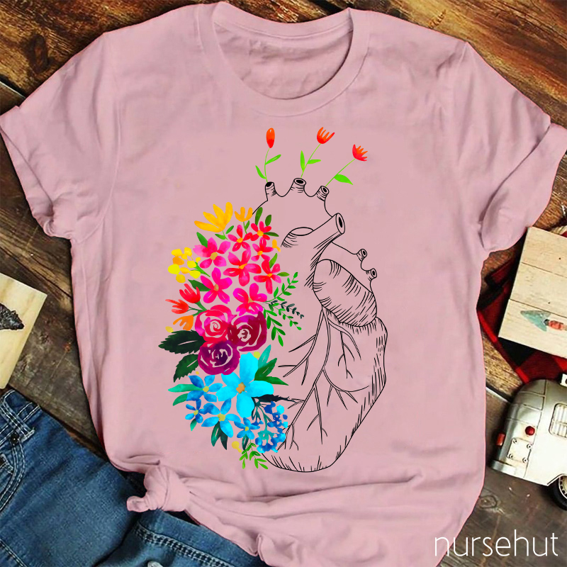 Flowers On The Heart Nurse T-Shirt