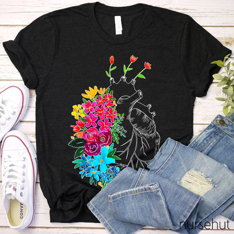 Flowers On The Heart Nurse T-Shirt