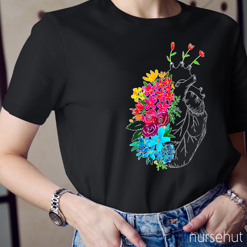 Flowers On The Heart Nurse T-Shirt