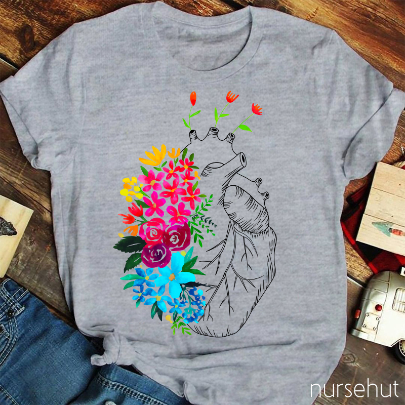 Flowers On The Heart Nurse T-Shirt