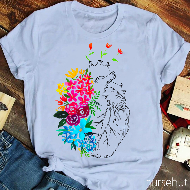 Flowers On The Heart Nurse T-Shirt