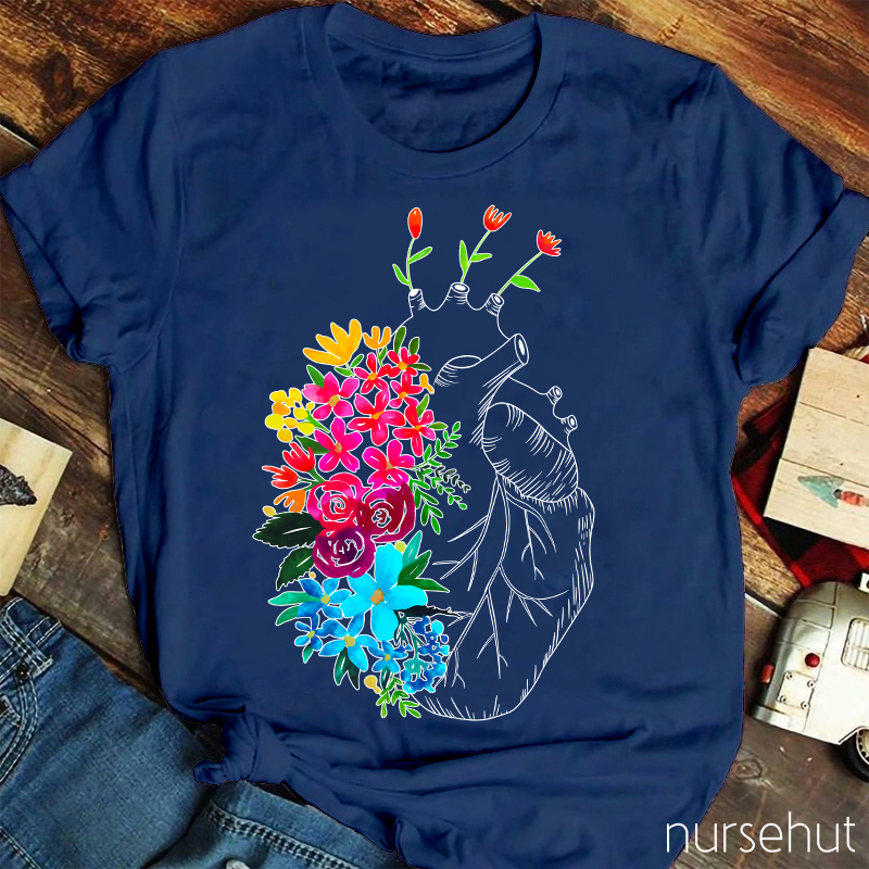 Flowers On The Heart Nurse T-Shirt