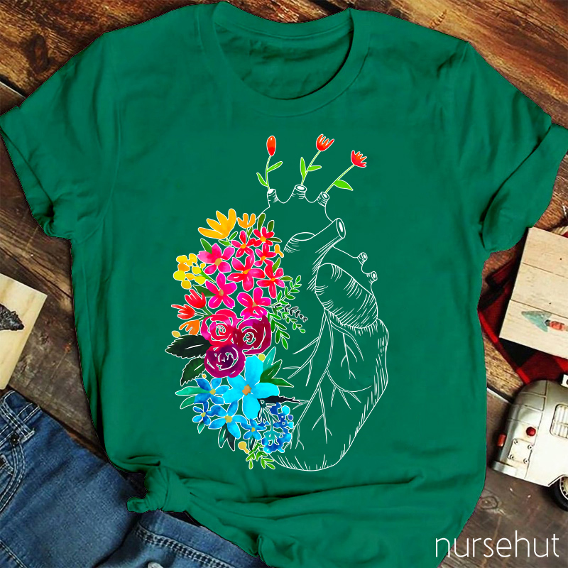 Flowers On The Heart Nurse T-Shirt