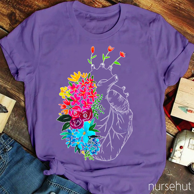 Flowers On The Heart Nurse T-Shirt