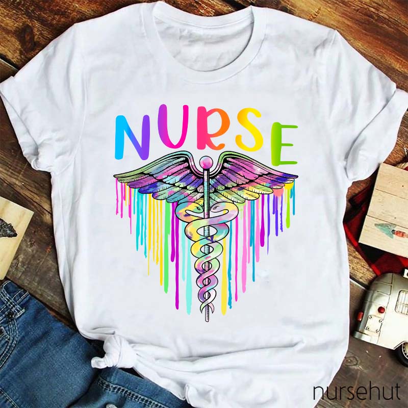 Colorful RN Caduceus Nurse T-Shirt