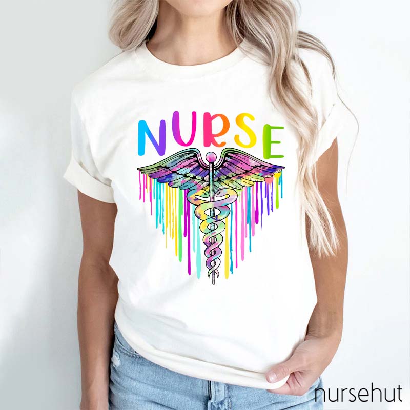 Colorful RN Caduceus Nurse T-Shirt