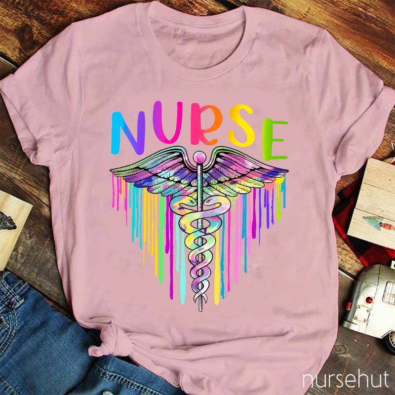 Colorful RN Caduceus Nurse T-Shirt