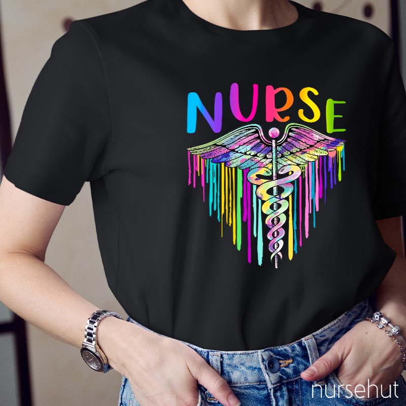 Colorful RN Caduceus Nurse T-Shirt