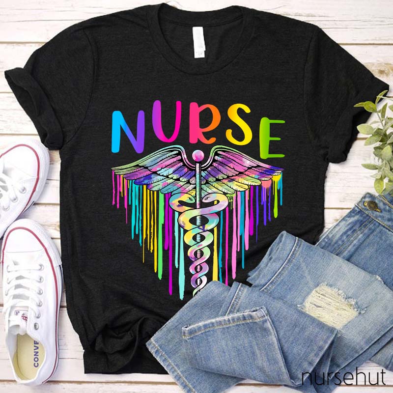 Colorful RN Caduceus Nurse T-Shirt