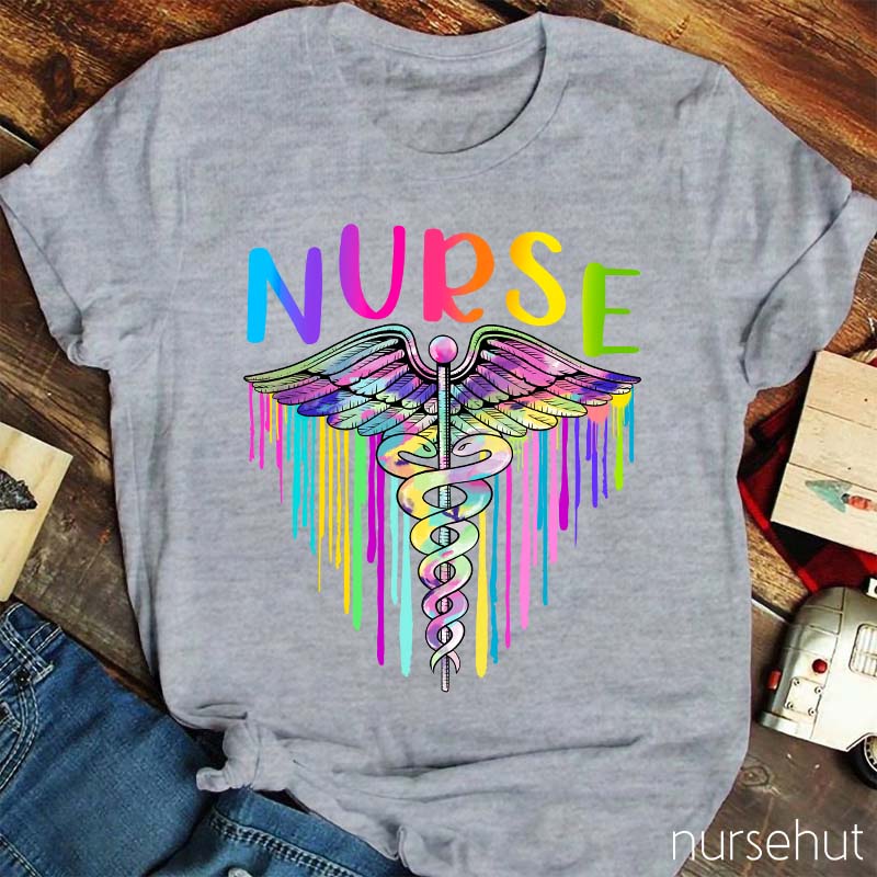 Colorful RN Caduceus Nurse T-Shirt