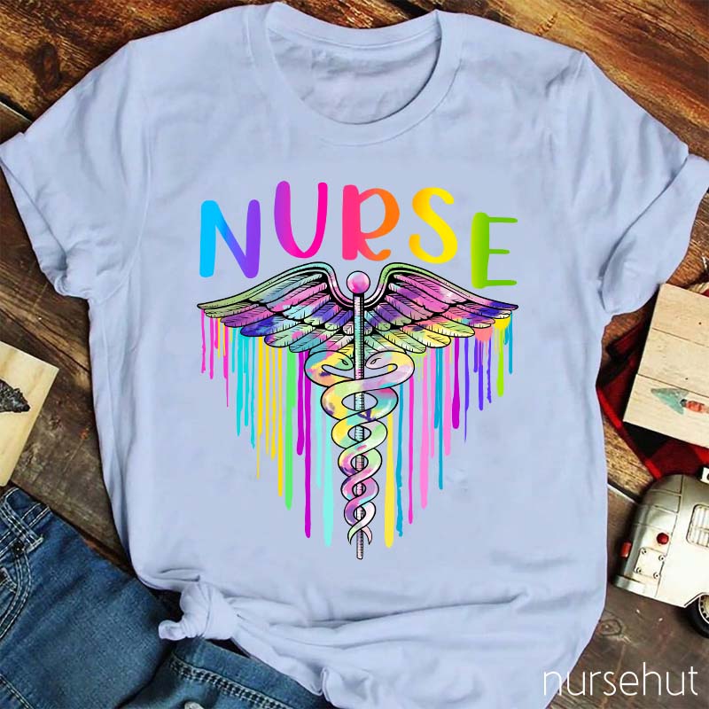 Colorful RN Caduceus Nurse T-Shirt