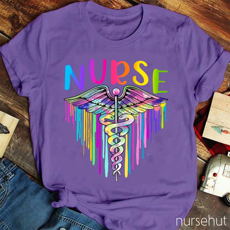 Colorful RN Caduceus Nurse T-Shirt
