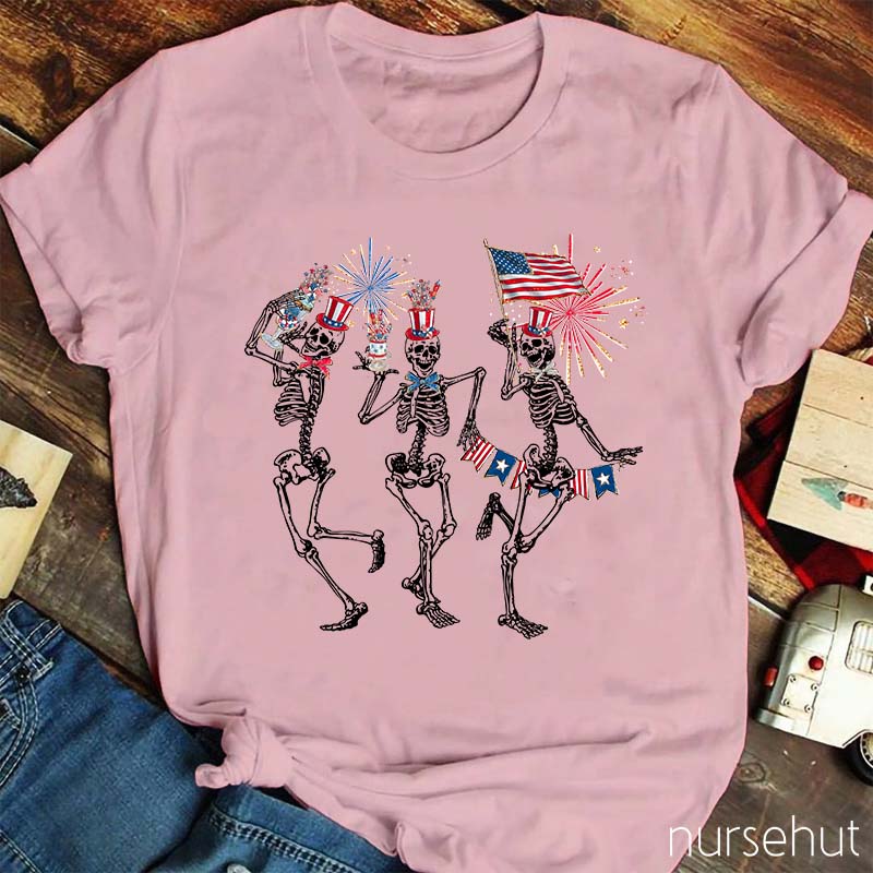 Happy Independence Day Dancing Skeleton Nurse T-Shirt