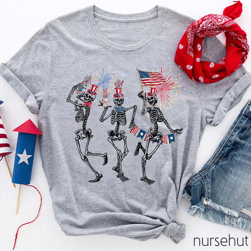 Happy Independence Day Dancing Skeleton Nurse T-Shirt