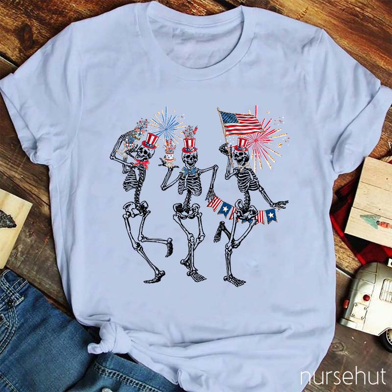 Happy Independence Day Dancing Skeleton Nurse T-Shirt