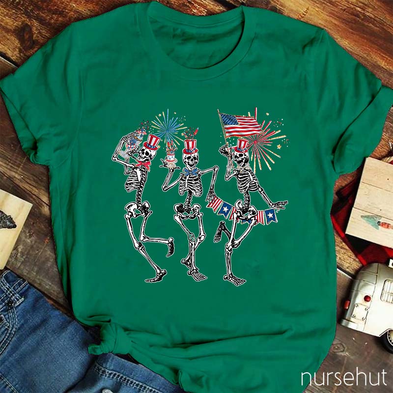 Happy Independence Day Dancing Skeleton Nurse T-Shirt