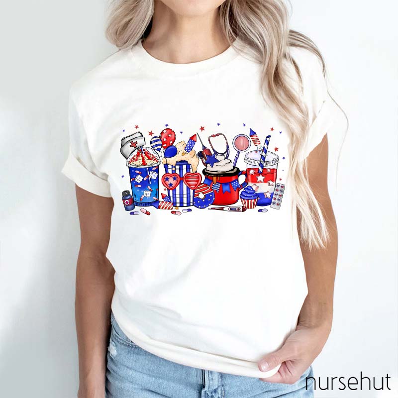 Flat Summer Ice Drink Nurse T-Shirt