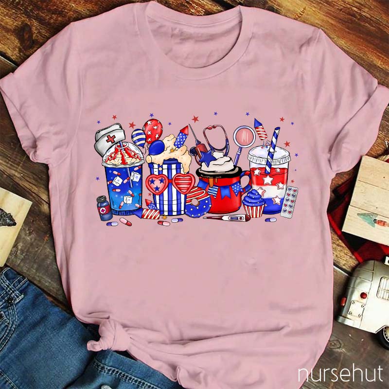 Flat Summer Ice Drink Nurse T-Shirt
