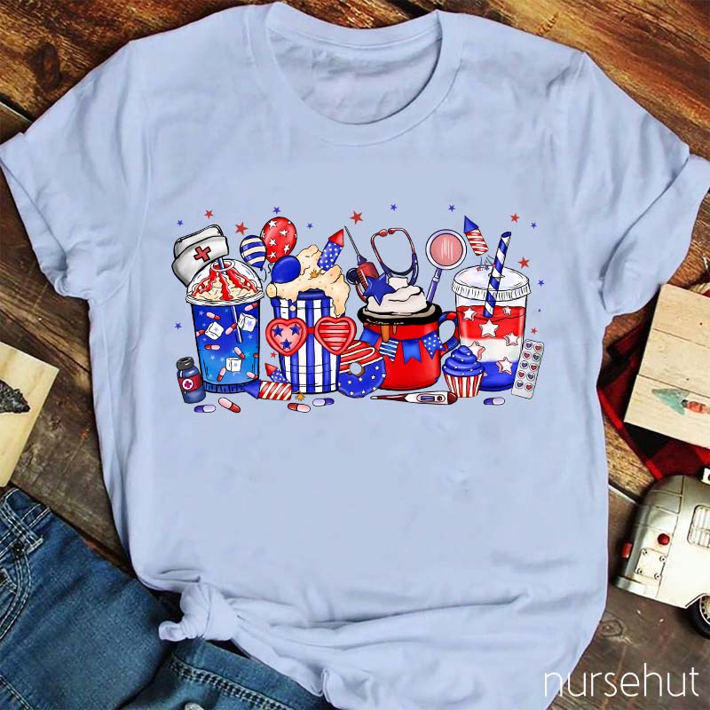 Flat Summer Ice Drink Nurse T-Shirt