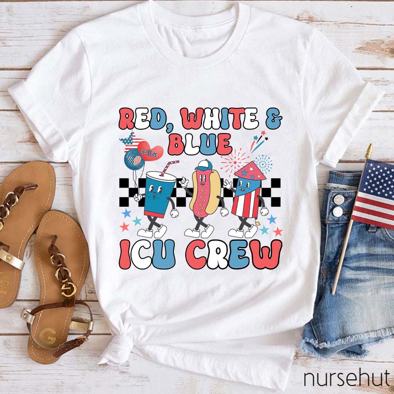Red White And Blue ICU Crew Nurse T-Shirt