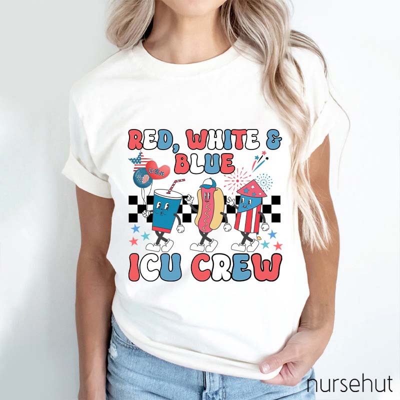 Red White And Blue ICU Crew Nurse T-Shirt