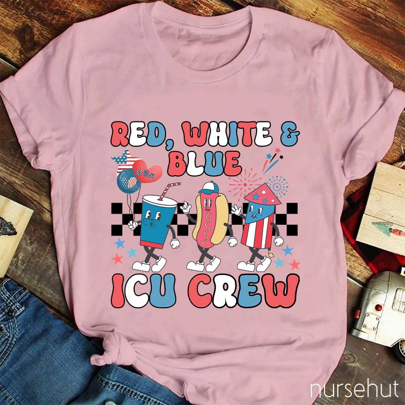 Red White And Blue ICU Crew Nurse T-Shirt