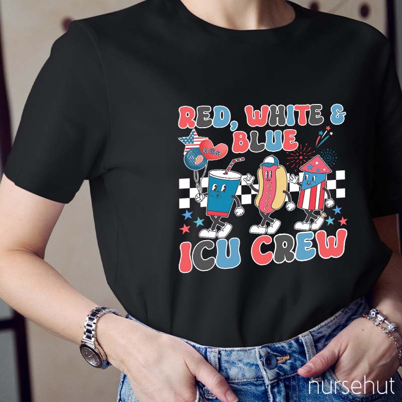 Red White And Blue ICU Crew Nurse T-Shirt