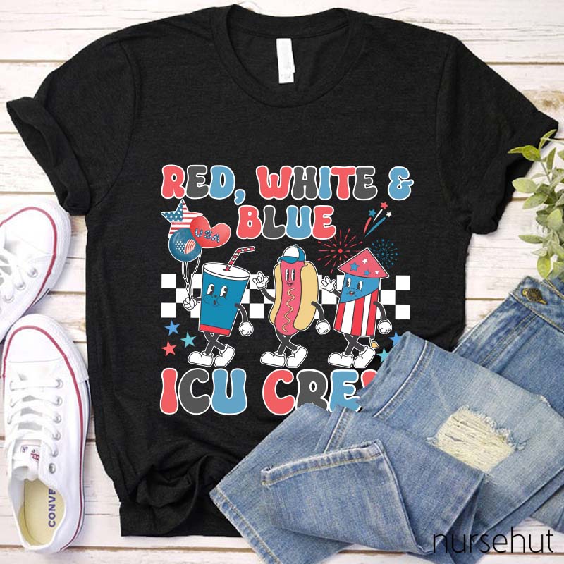 Red White And Blue ICU Crew Nurse T-Shirt
