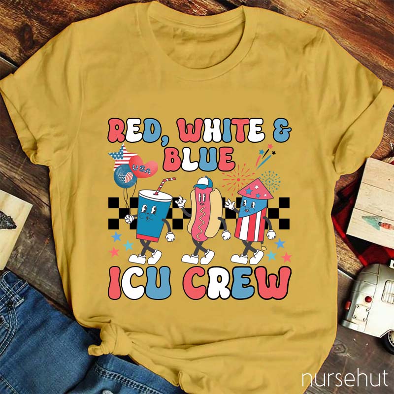 Red White And Blue ICU Crew Nurse T-Shirt