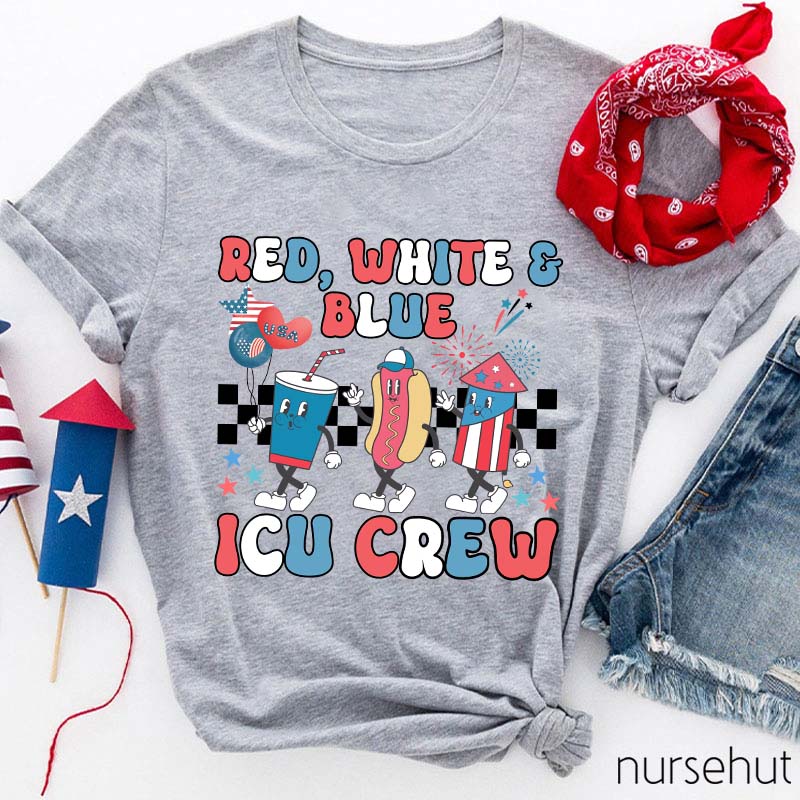 Red White And Blue ICU Crew Nurse T-Shirt