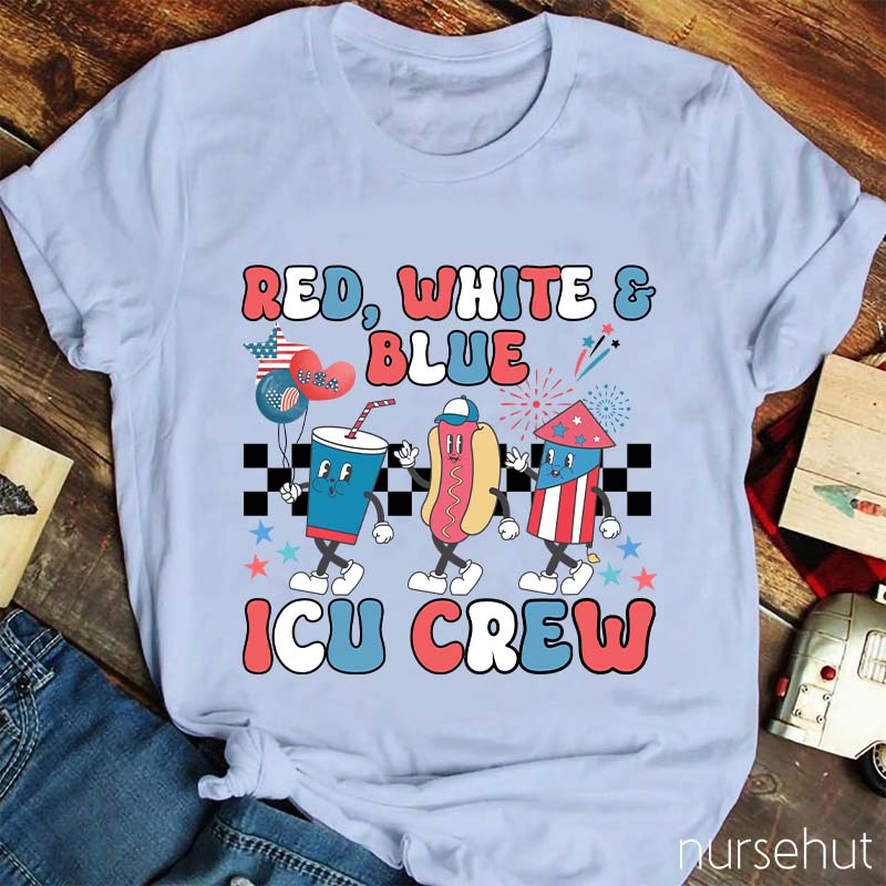 Red White And Blue ICU Crew Nurse T-Shirt