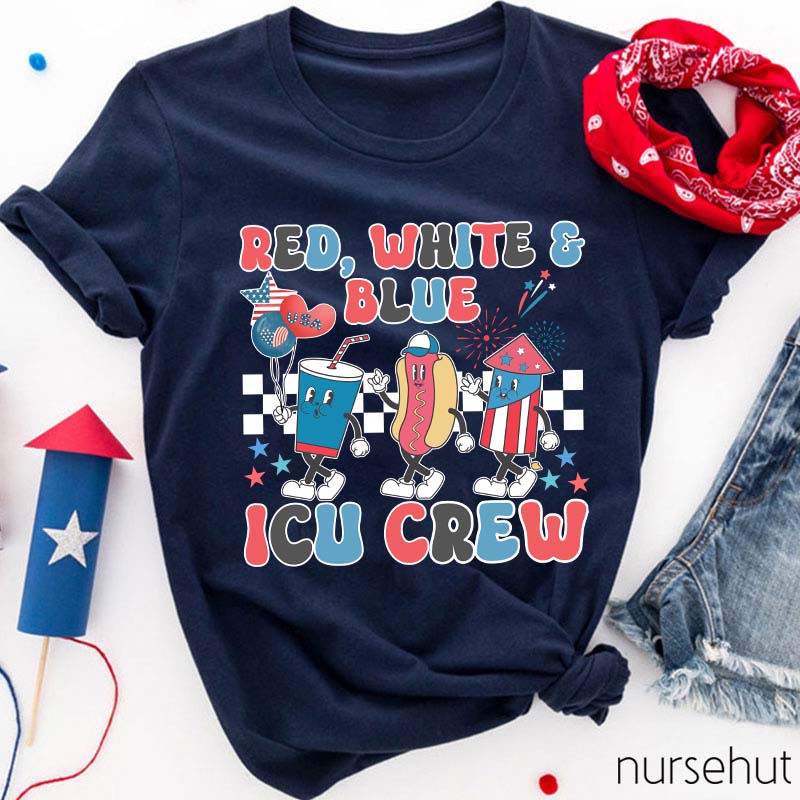 Red White And Blue ICU Crew Nurse T-Shirt