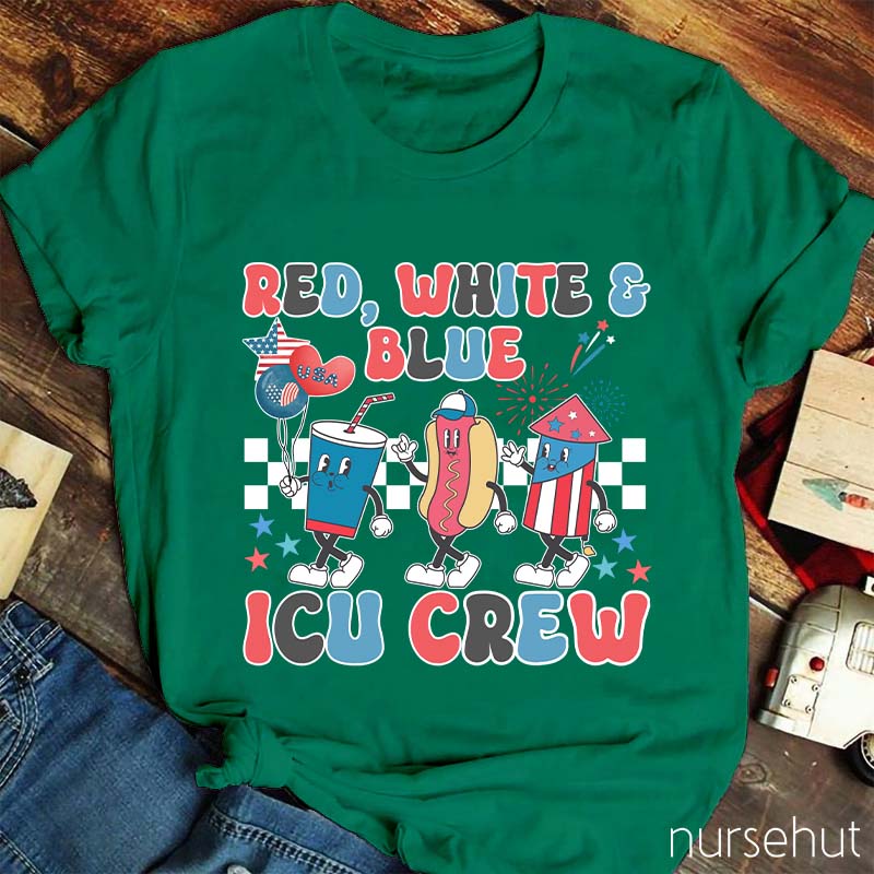 Red White And Blue ICU Crew Nurse T-Shirt