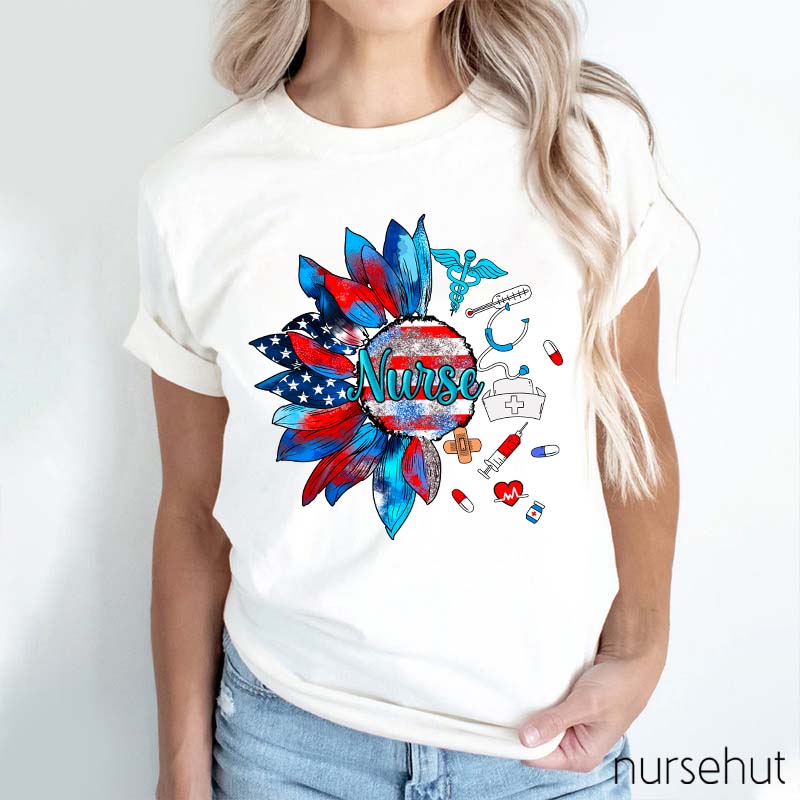 Independence Day Sunflower Nurse T-Shirt