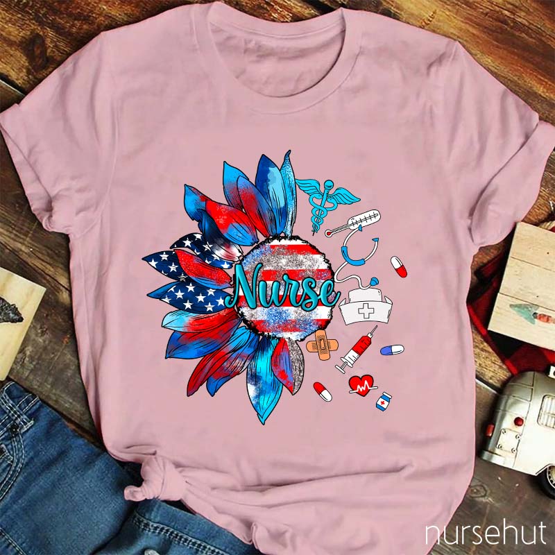 Independence Day Sunflower Nurse T-Shirt
