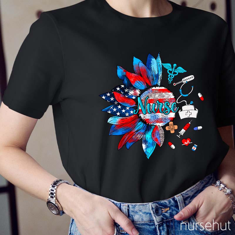 Independence Day Sunflower Nurse T-Shirt