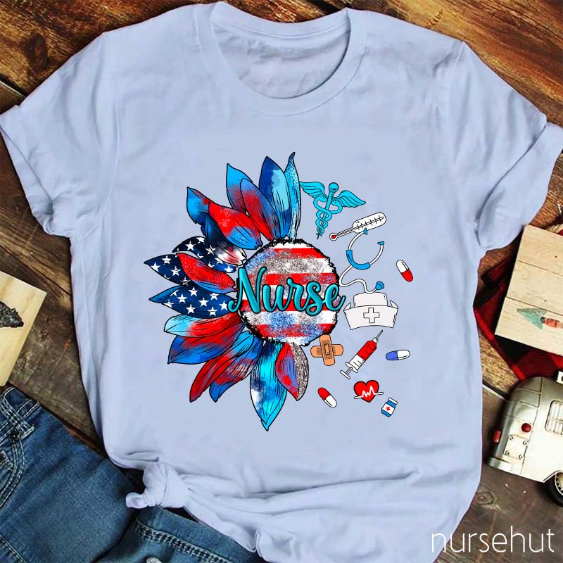 Independence Day Sunflower Nurse T-Shirt