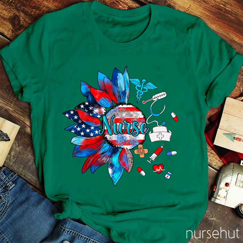 Independence Day Sunflower Nurse T-Shirt