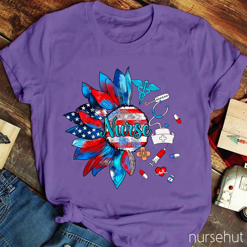 Independence Day Sunflower Nurse T-Shirt