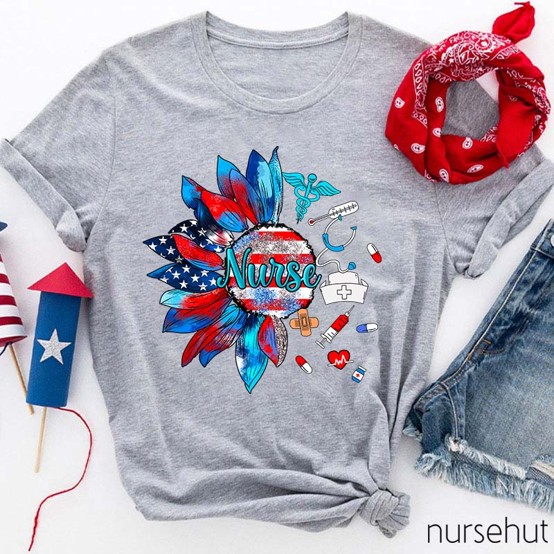 Independence Day Sunflower Nurse T-Shirt