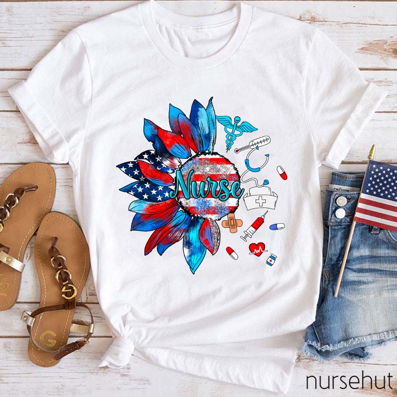 Independence Day Sunflower Nurse T-Shirt