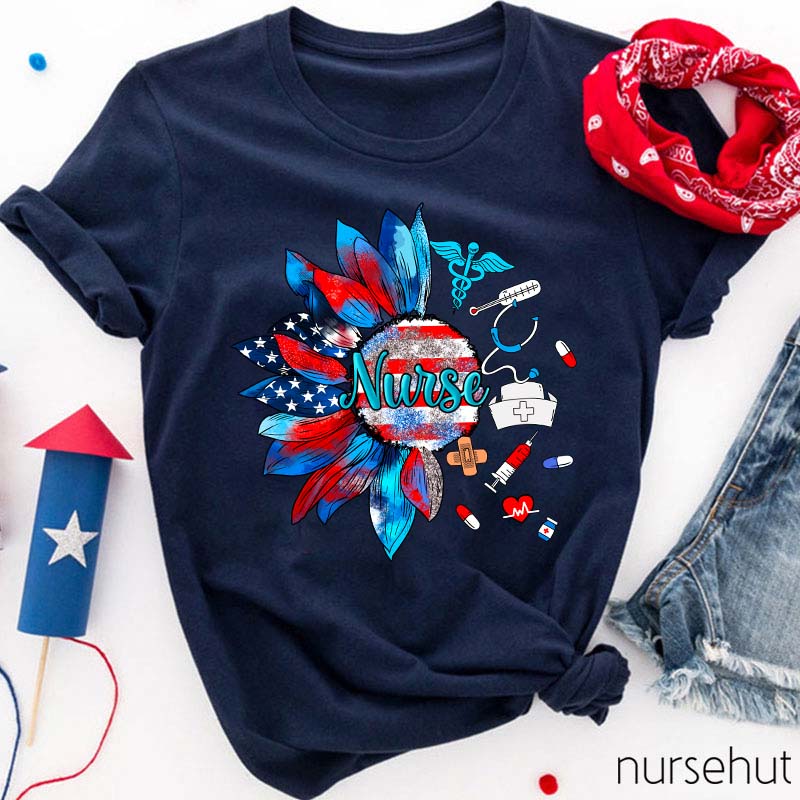 Independence Day Sunflower Nurse T-Shirt