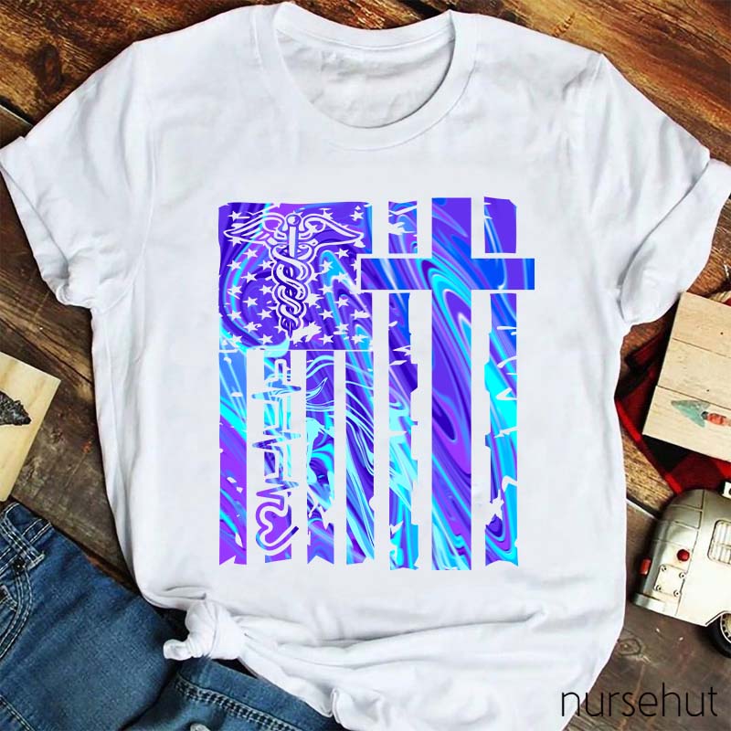 Blue And Purple Dazzle The Flag Nurse T-Shirt
