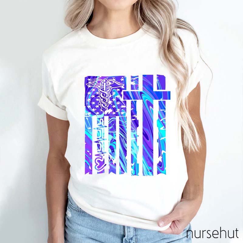 Blue And Purple Dazzle The Flag Nurse T-Shirt