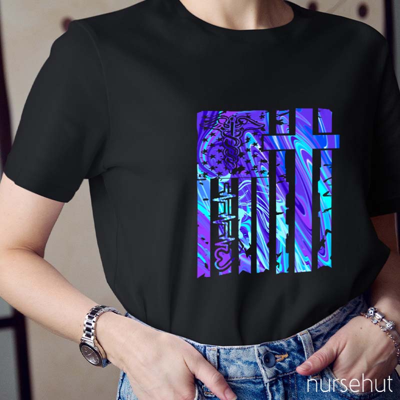 Blue And Purple Dazzle The Flag Nurse T-Shirt