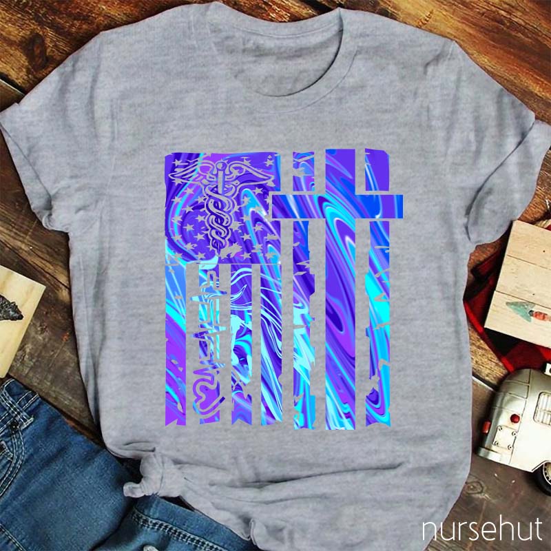 Blue And Purple Dazzle The Flag Nurse T-Shirt