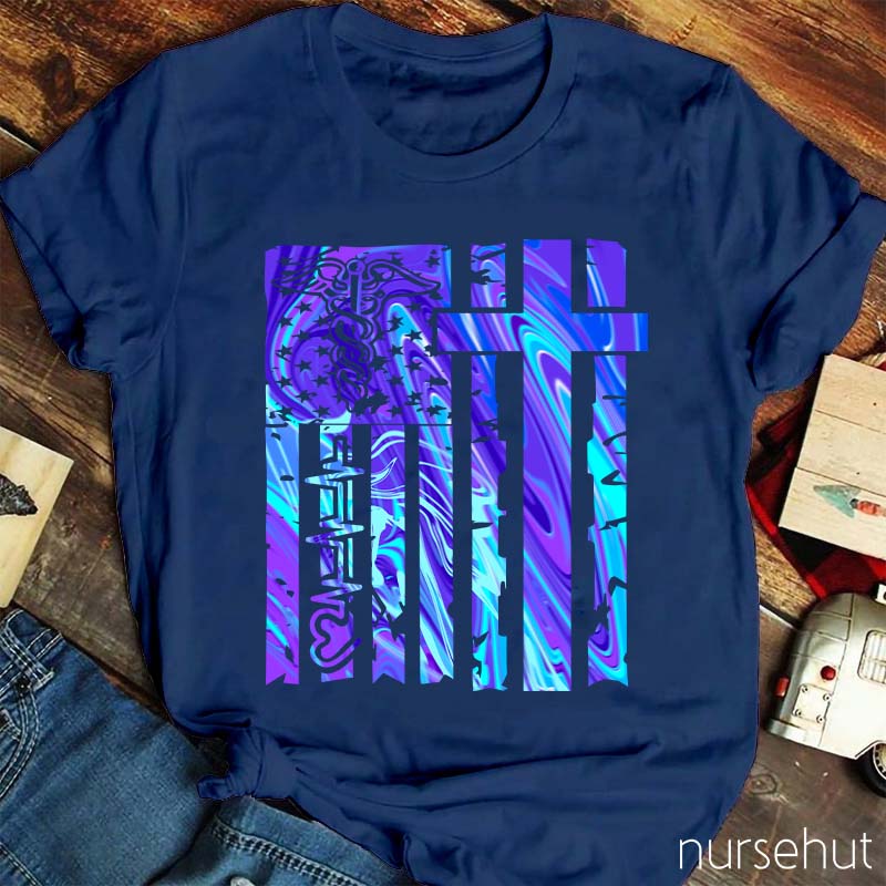 Blue And Purple Dazzle The Flag Nurse T-Shirt