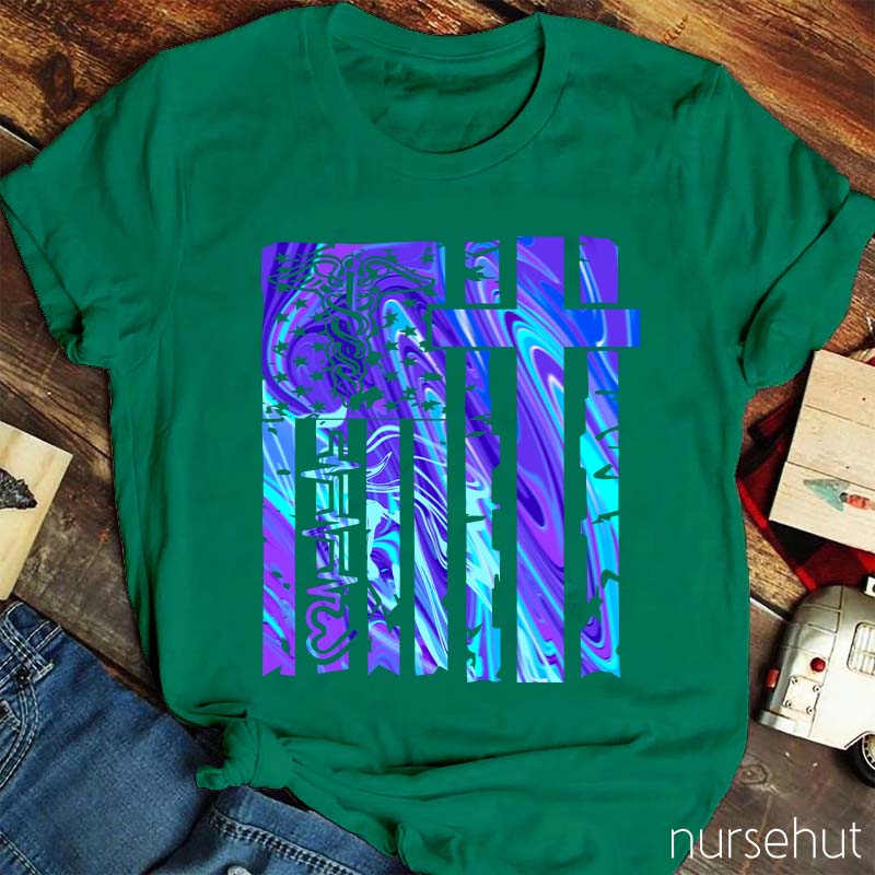 Blue And Purple Dazzle The Flag Nurse T-Shirt